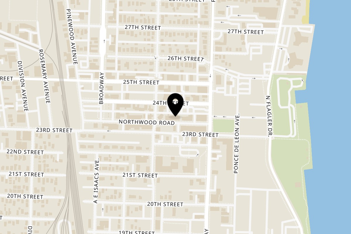 Map showing the location of Celona Restaurant & Gin Lounge on 429 Northwood Rd in West Palm Beach